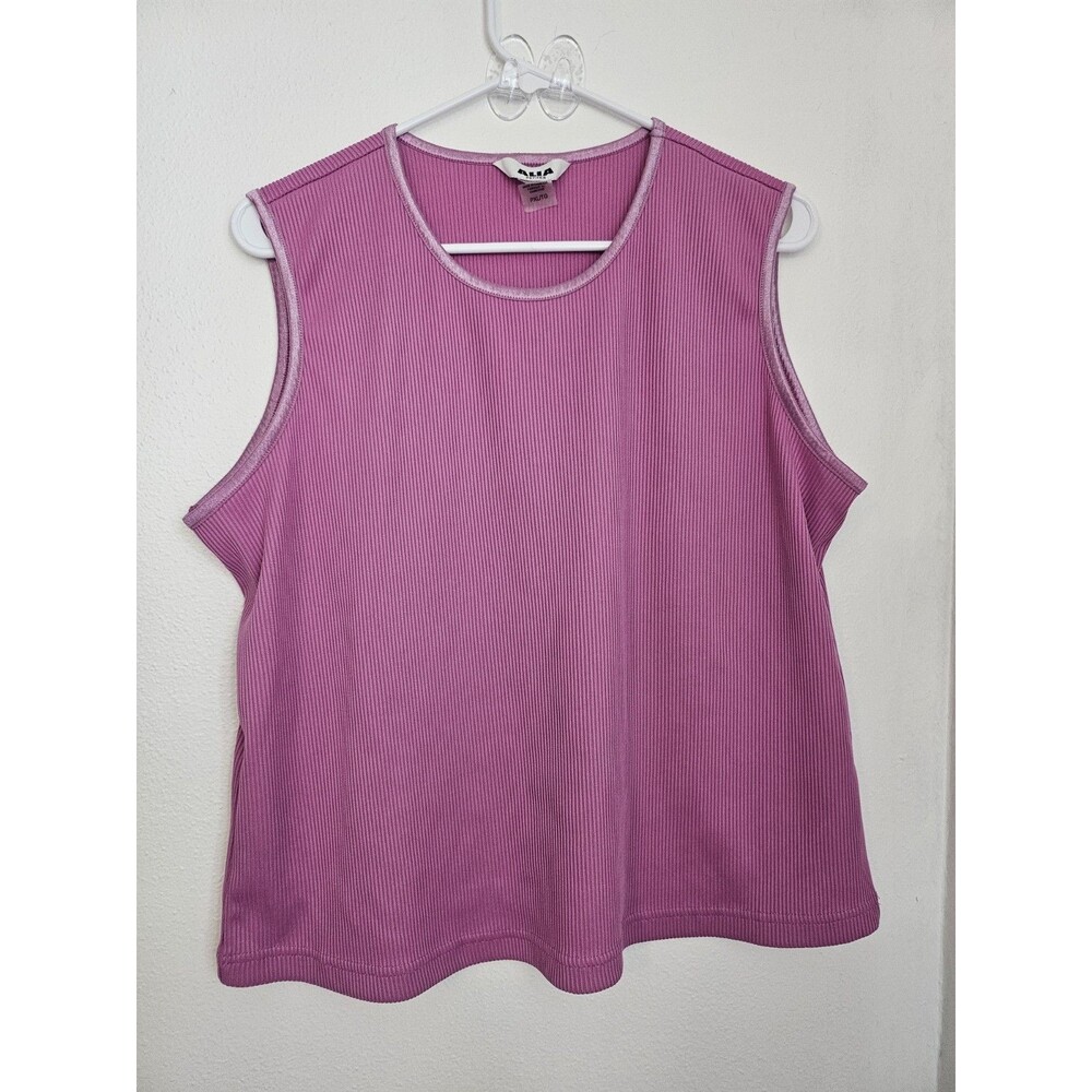 ALIA PETITE Sleeveless Rib Knit Top-PXL-Scoop Neck w/Satin Binding Straight Hem